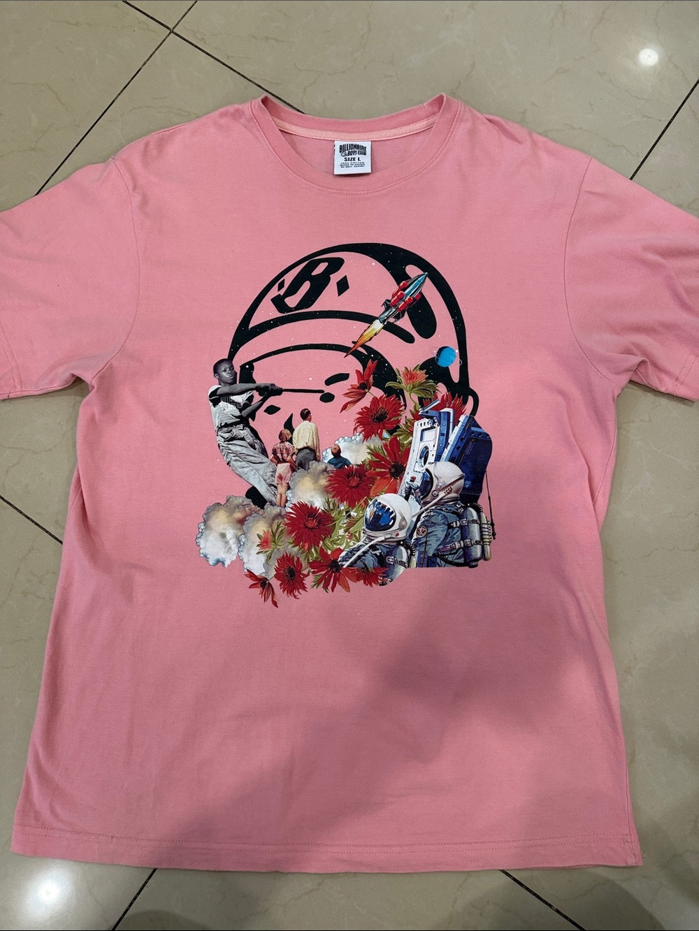 Billionaire Boys Club Pink Graphic Space & Floral Tee SIZE L